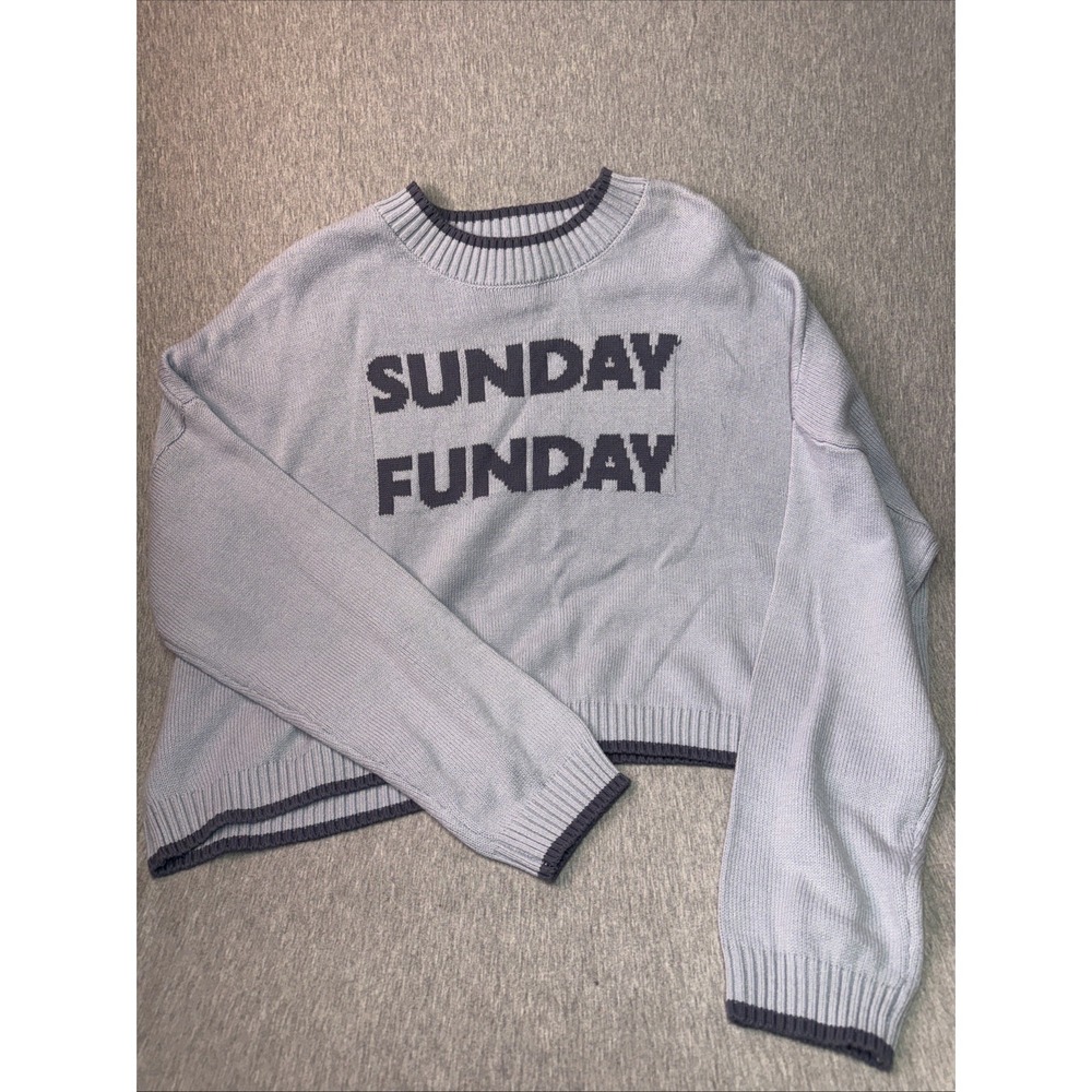 Jessica Simpson Sunday Funday Sweater Women's XL Gray Graphic Knit Pullover